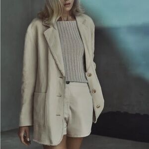 ZARA Linen Blend Oversized Unstructured Blazer Jacket Fringed Hem Women’s XS